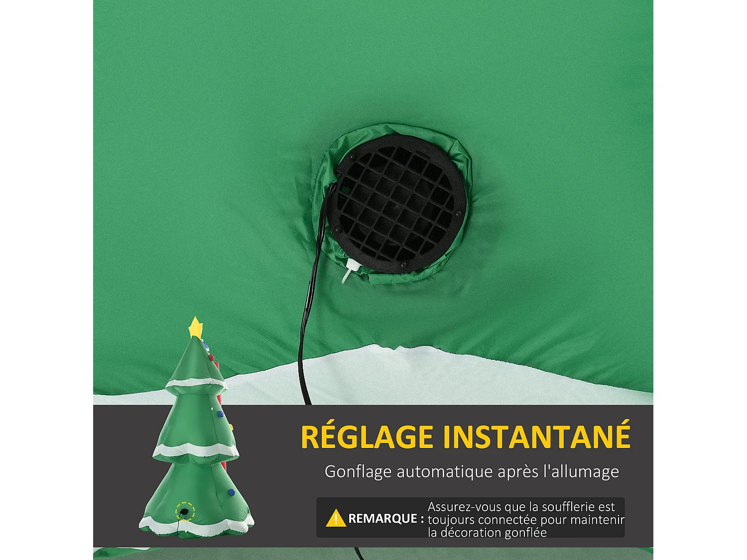 Décoration gonflable LED de Noël 2,47H m - sapin de Noël enneigé décoré avec échelle personnages - polyester imperméable