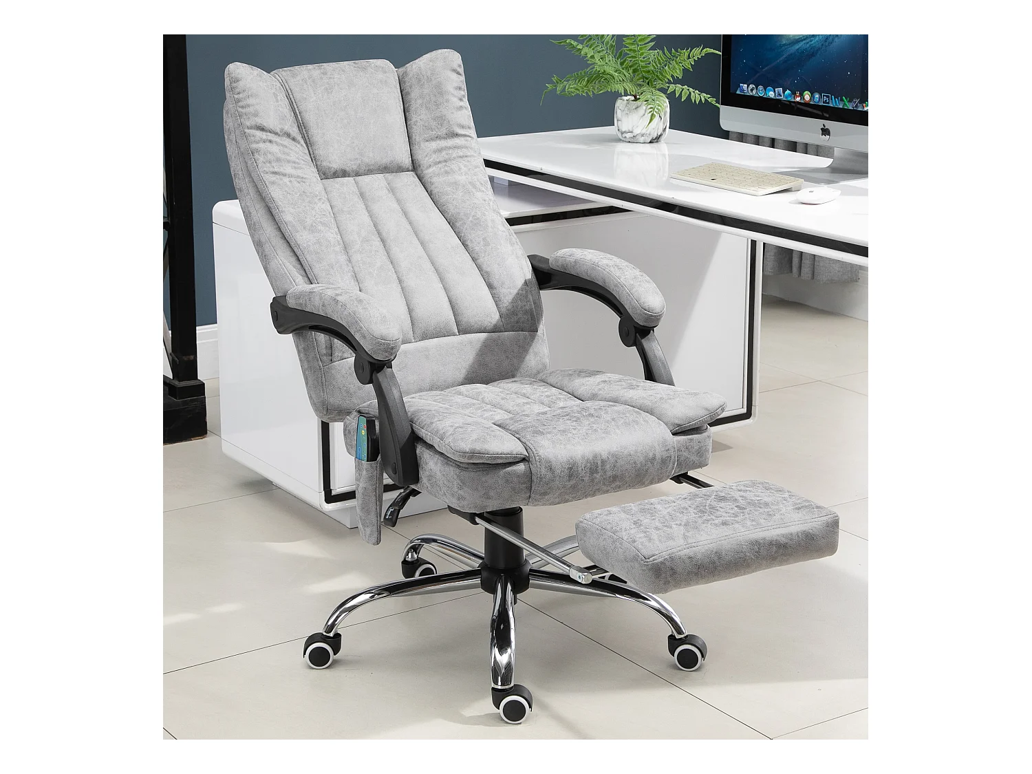 Fauteuil de bureau direction massant chauffant hauteur réglable dossier inclinable repose-pied revêtement synthétique gris