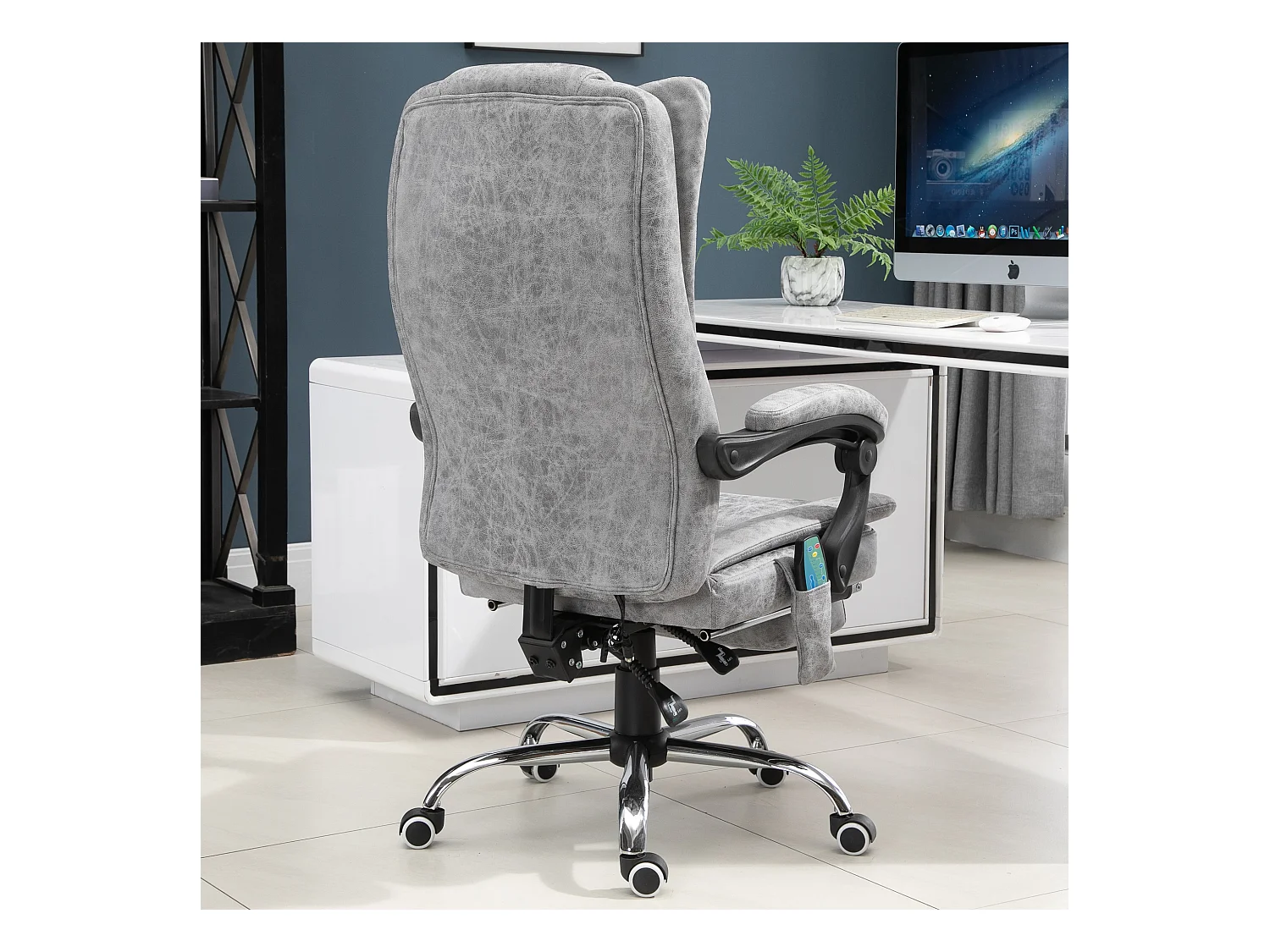 Fauteuil de bureau direction massant chauffant hauteur réglable dossier inclinable repose-pied revêtement synthétique gris