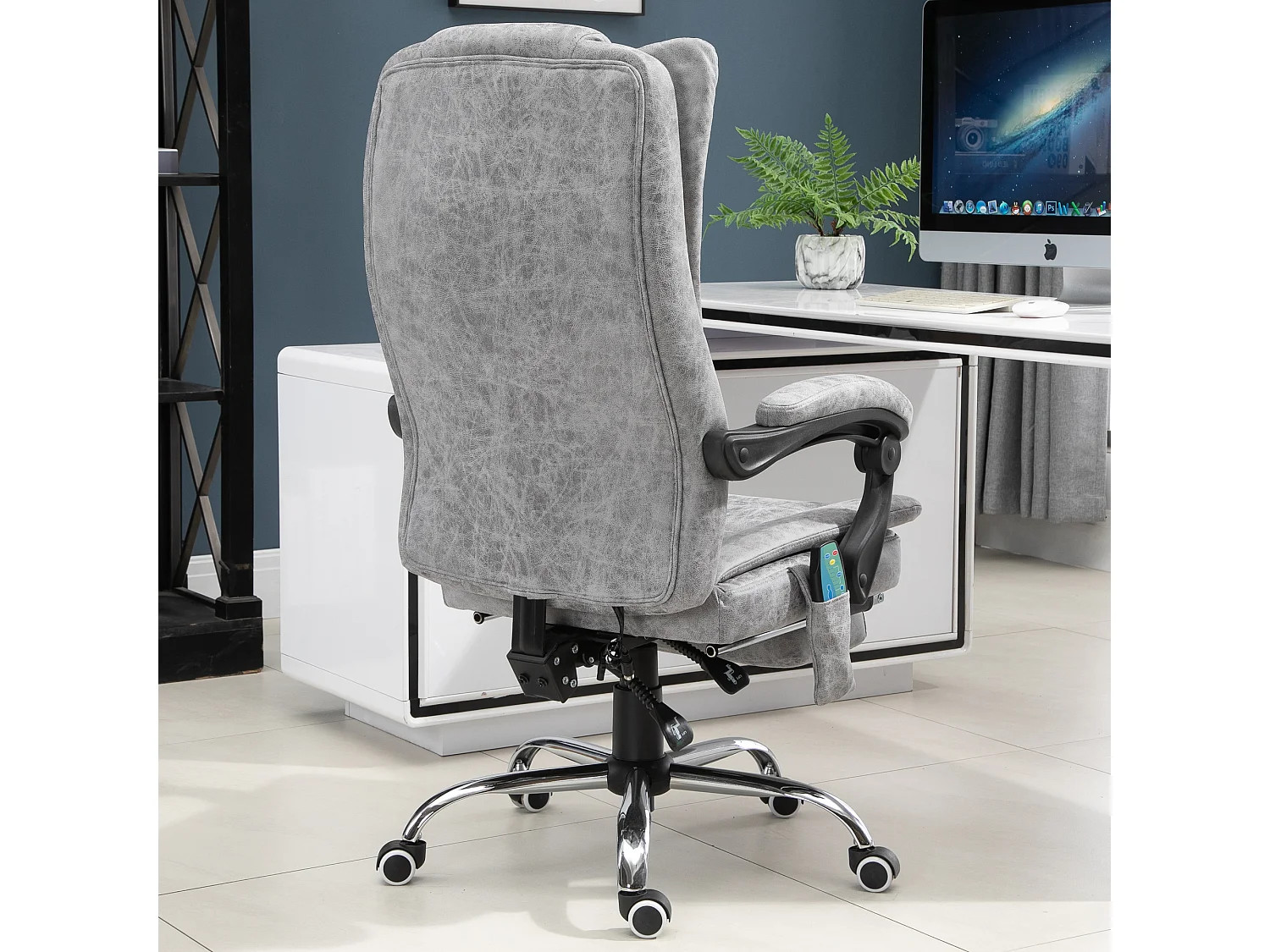 Fauteuil de bureau direction massant chauffant hauteur réglable dossier inclinable repose-pied revêtement synthétique gris