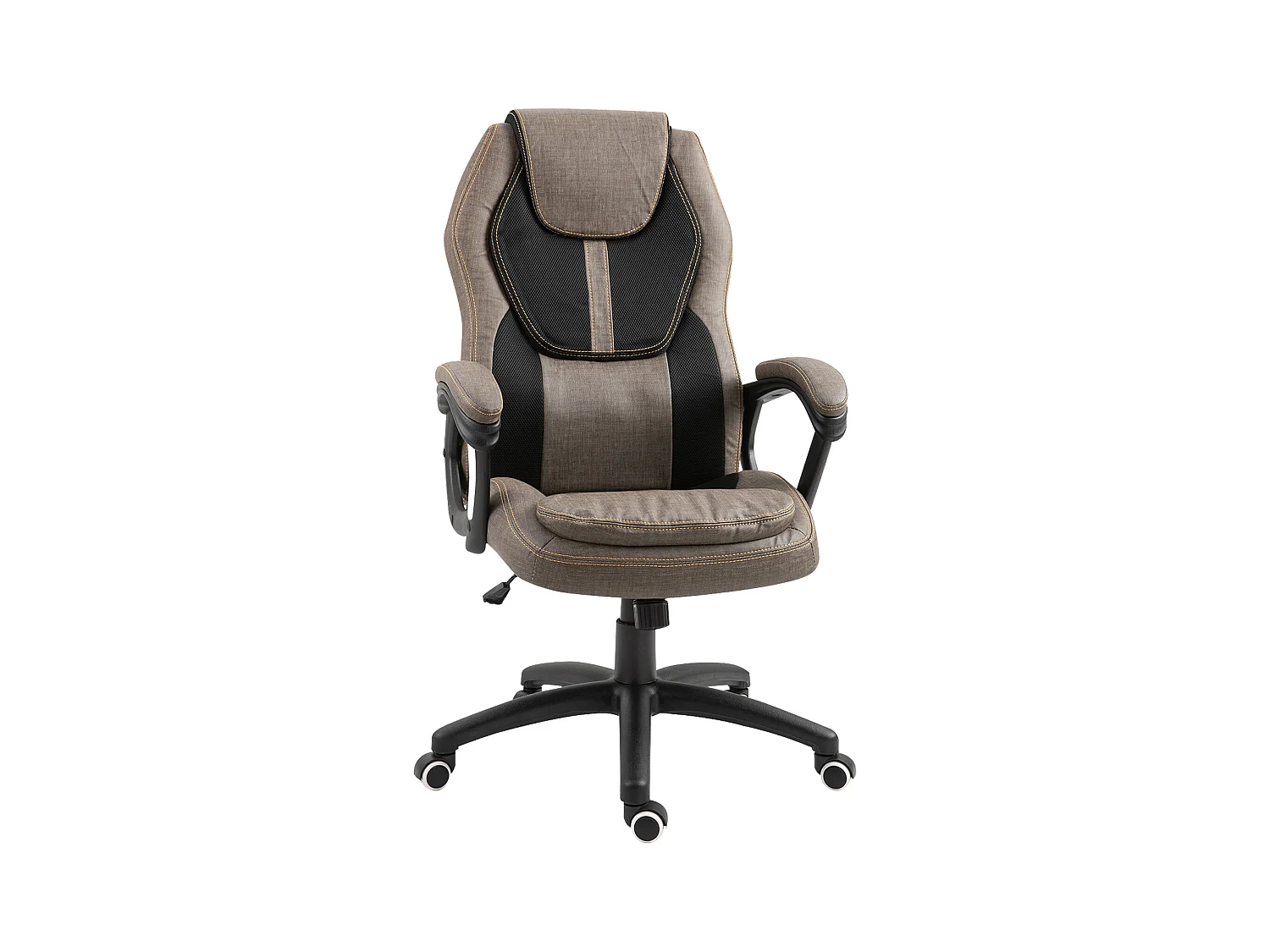HOMCOM Fauteuil de bureau manager massant hauteur réglable pivotant 360° polyester PU gris brun surpiqûre orange
