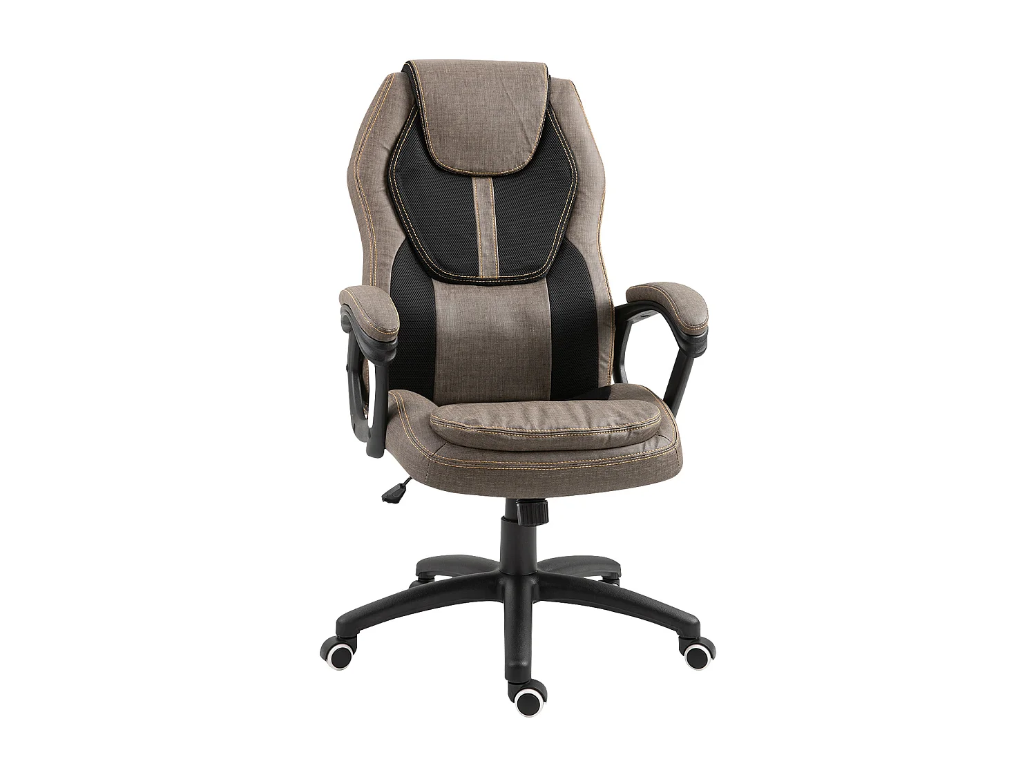HOMCOM Fauteuil de bureau manager massant hauteur réglable pivotant 360° polyester PU gris brun surpiqûre orange