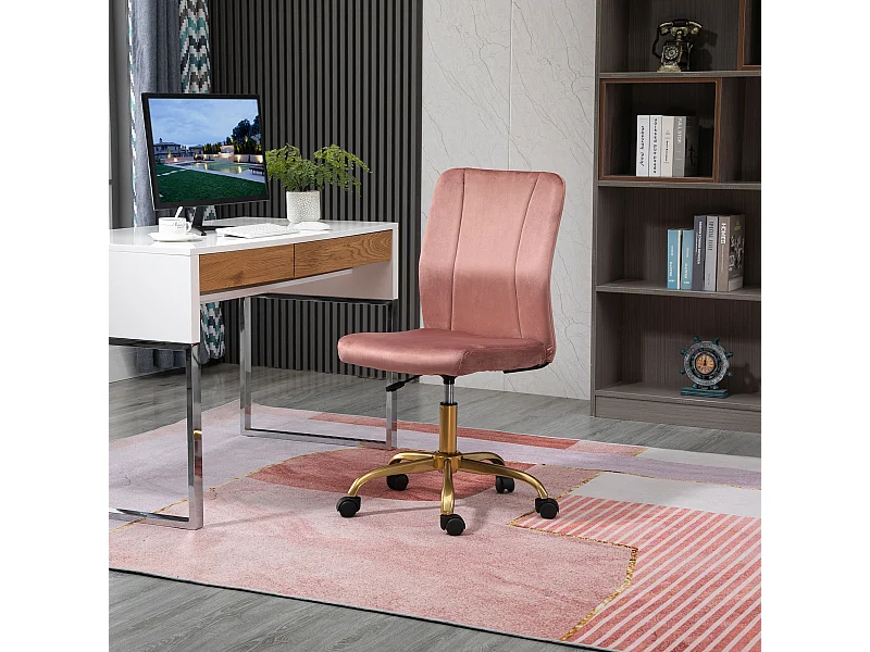 Vinsetto Chaise de bureau style Art déco hauteur réglable pivotante 360° piètement métal doré velours rose poudré