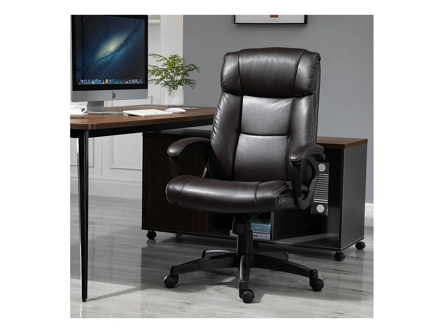 Fauteuil de bureau chaise de bureau ergonomique réglable roulettes pivotant 360° revêtement synthétique PU 64 x 73 x 106-115,5 cm chocolat