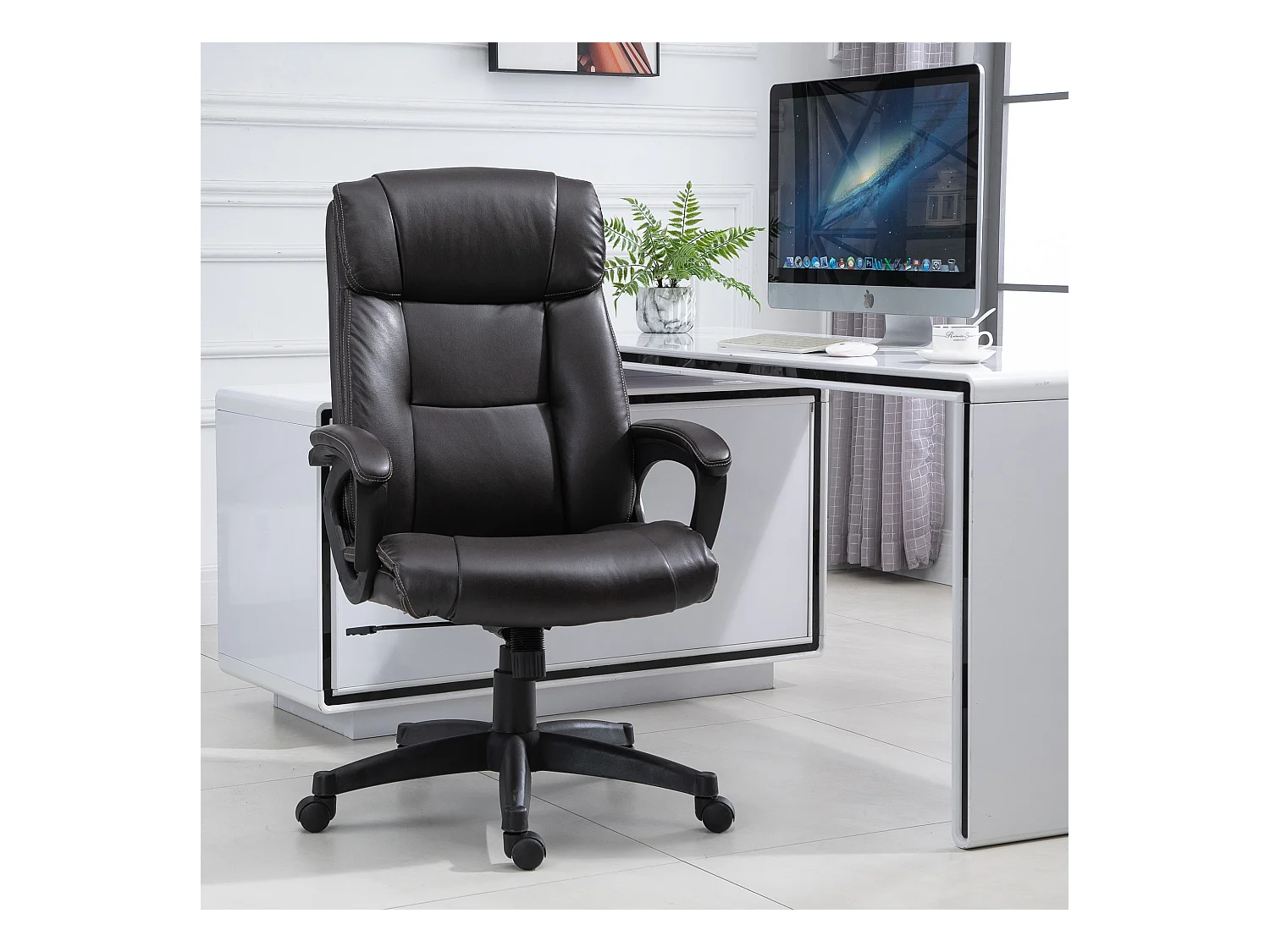 Fauteuil de bureau chaise de bureau ergonomique réglable roulettes pivotant 360° revêtement synthétique PU 64 x 73 x 106-115,5 cm chocolat