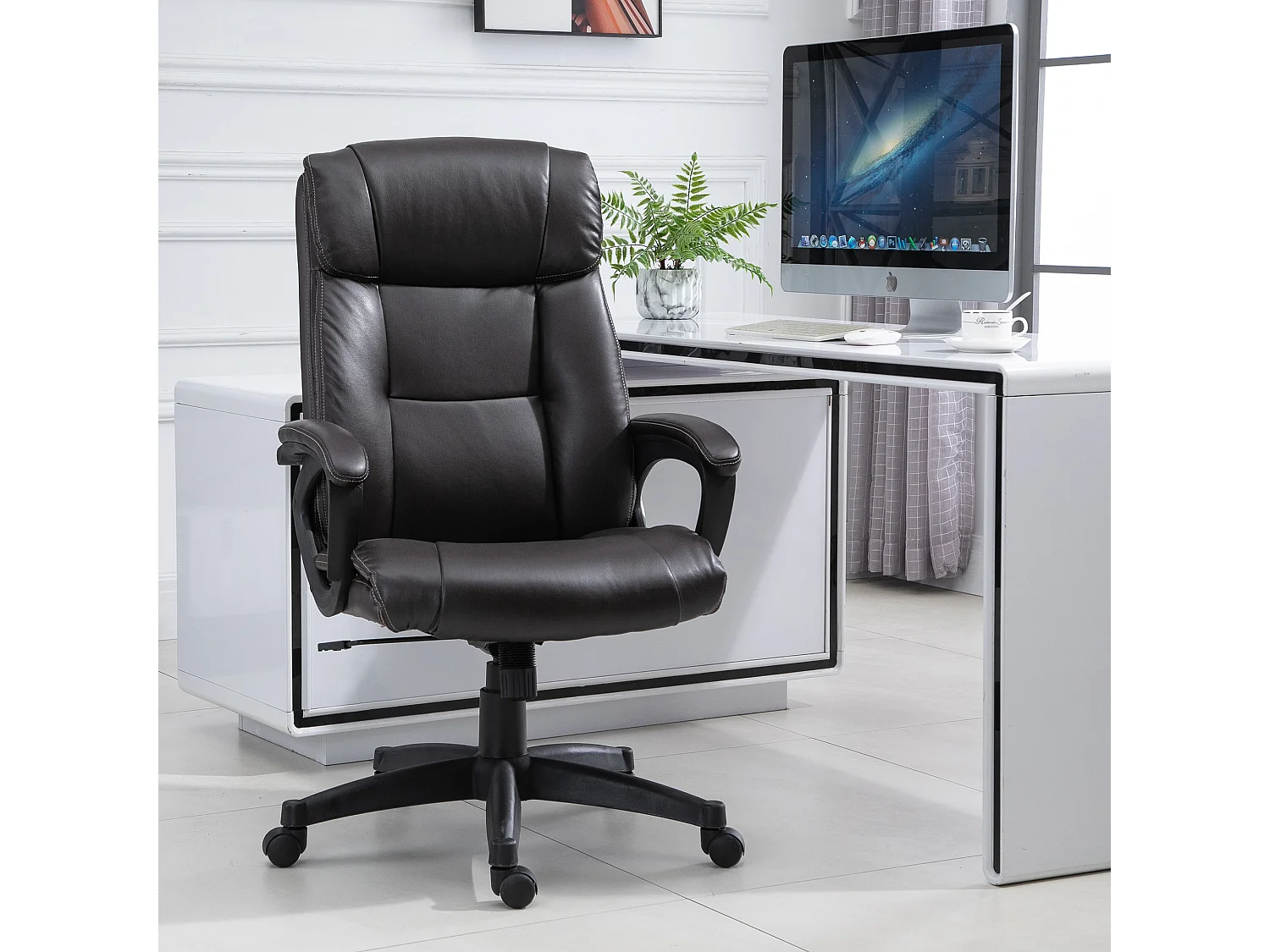 Fauteuil de bureau chaise de bureau ergonomique réglable roulettes pivotant 360° revêtement synthétique PU 64 x 73 x 106-115,5 cm chocolat