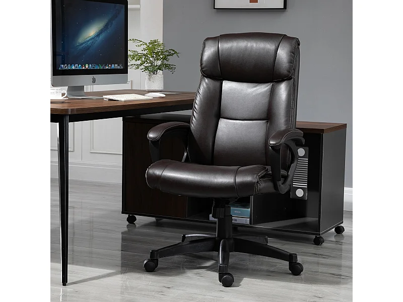 Fauteuil de bureau chaise de bureau ergonomique réglable roulettes pivotant 360° revêtement synthétique PU 64 x 73 x 106-115,5 cm chocolat