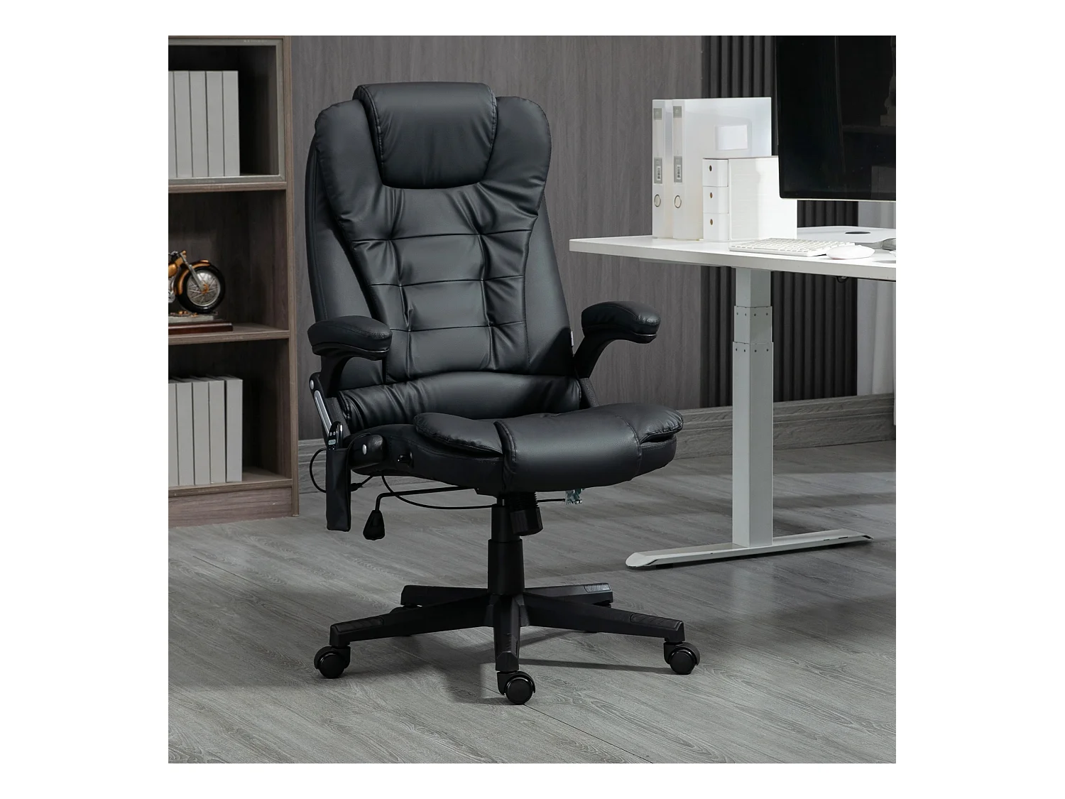 Fauteuil de bureau direction pivotant massant chauffant électrique revêtement synthétique noir