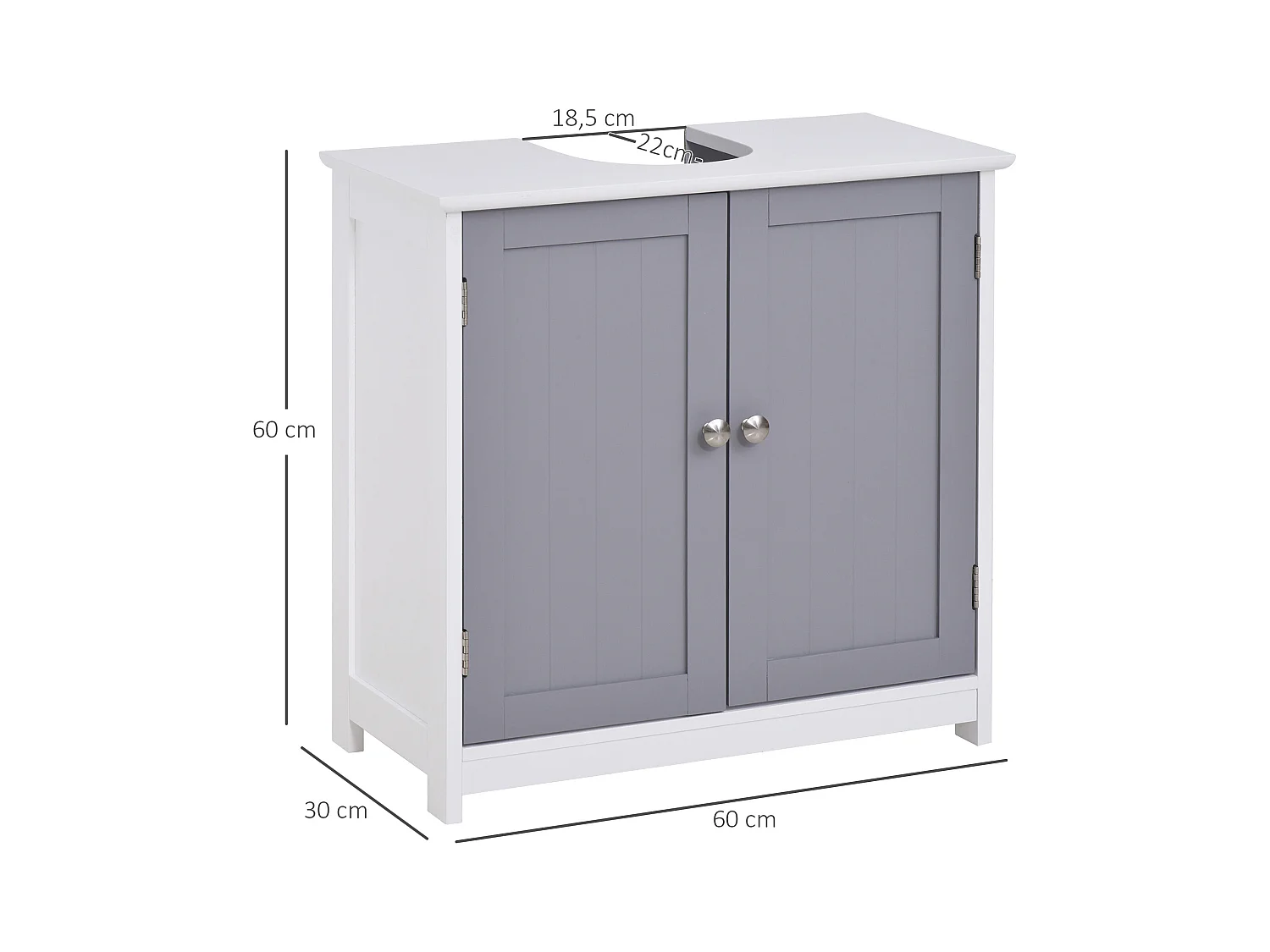 Meuble salle de bain - meuble sous-vasque - placard 2 portes avec étagère - dim. 60L x 30l x 60H cm - MDF gris blanc