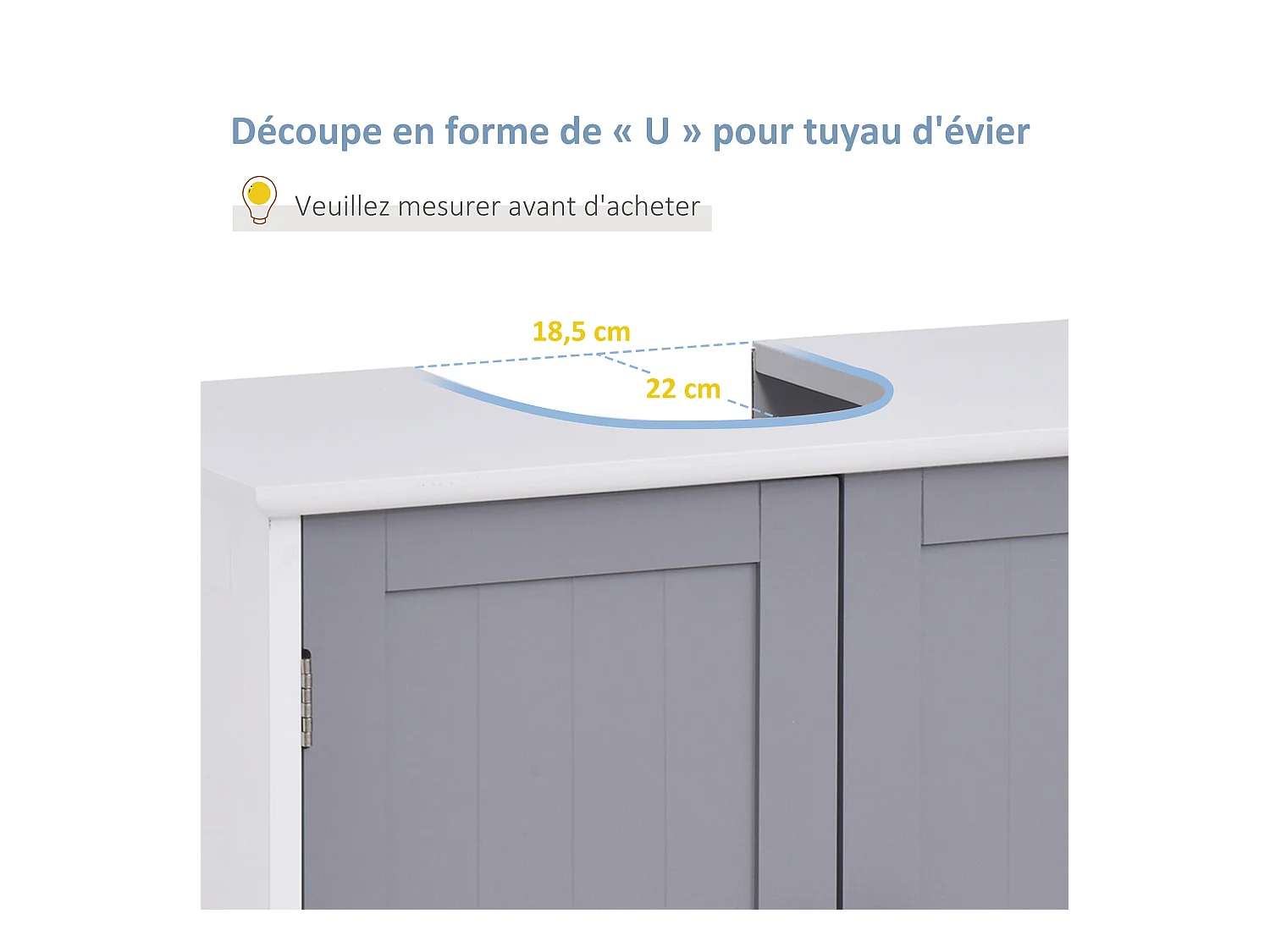 Meuble salle de bain - meuble sous-vasque - placard 2 portes avec étagère - dim. 60L x 30l x 60H cm - MDF gris blanc