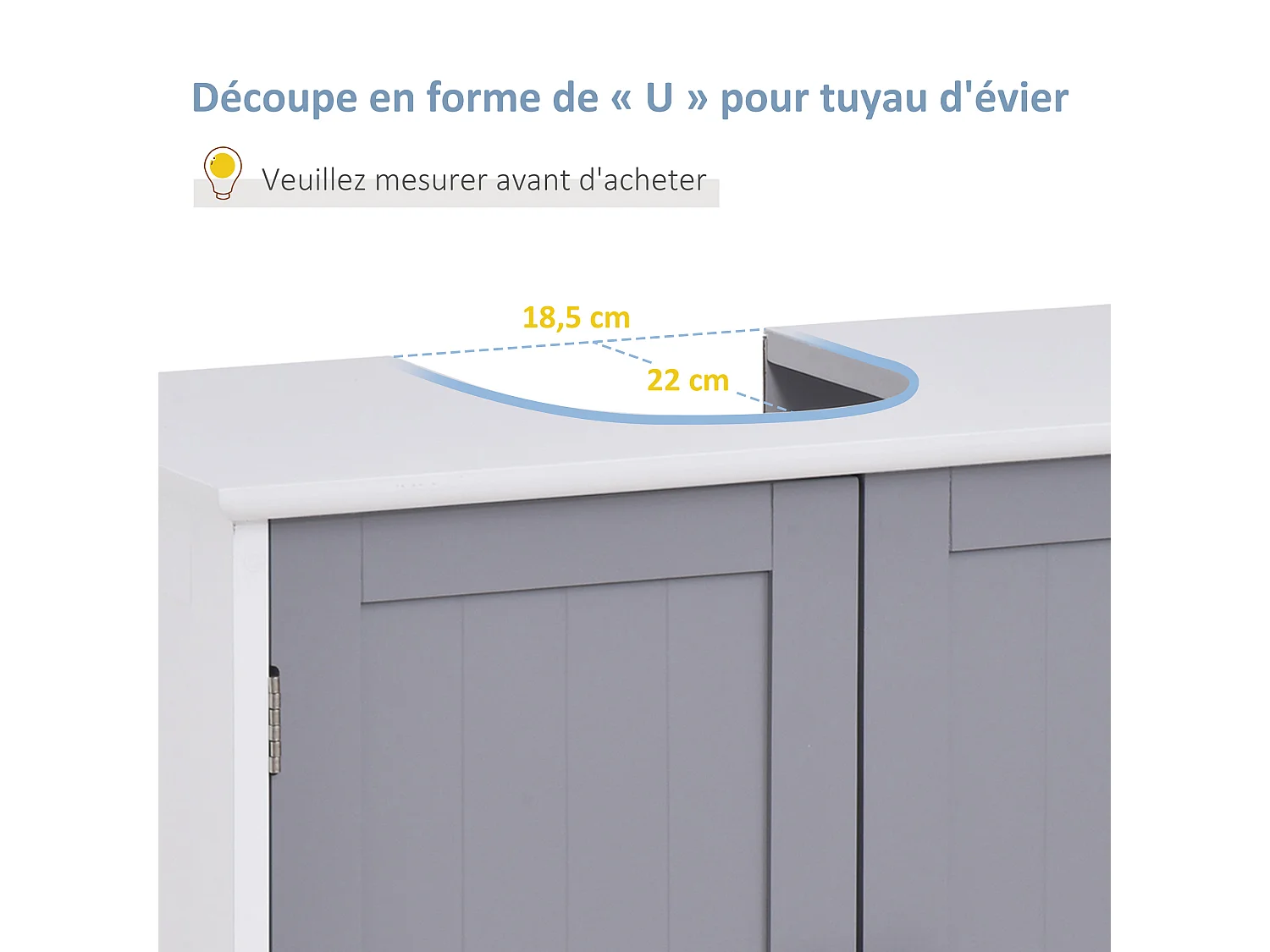 Meuble salle de bain - meuble sous-vasque - placard 2 portes avec étagère - dim. 60L x 30l x 60H cm - MDF gris blanc