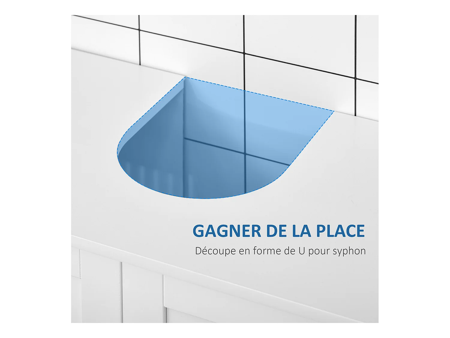 Meuble vasque - meuble sous-vasque - 2 portes rainurées avec étagère réglable - poignées alliage aluminium - dim. 60L x 30l x 60H cm - MDF blanc