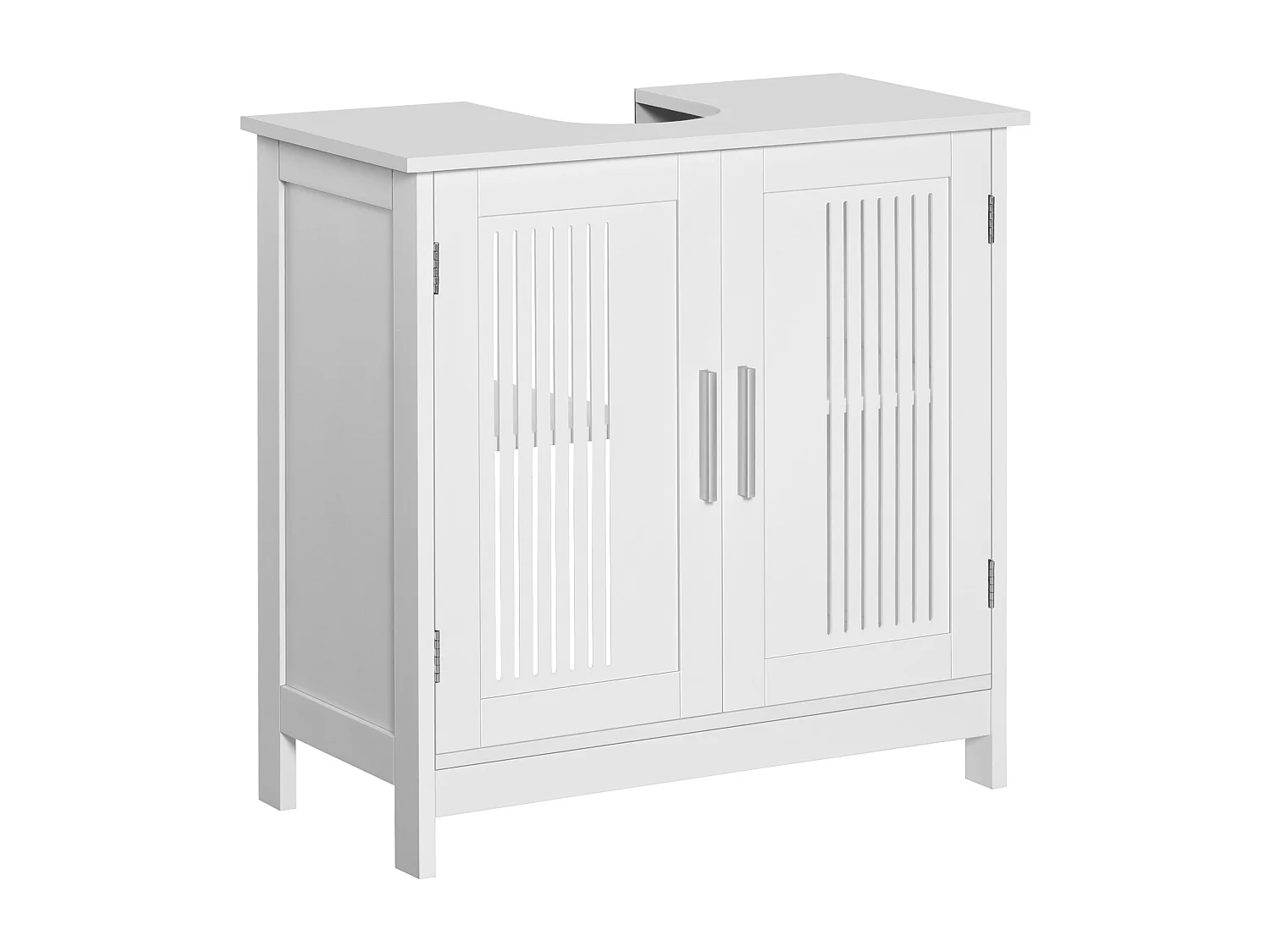 Meuble vasque - meuble sous-vasque - 2 portes rainurées avec étagère réglable - poignées alliage aluminium - dim. 60L x 30l x 60H cm - MDF blanc