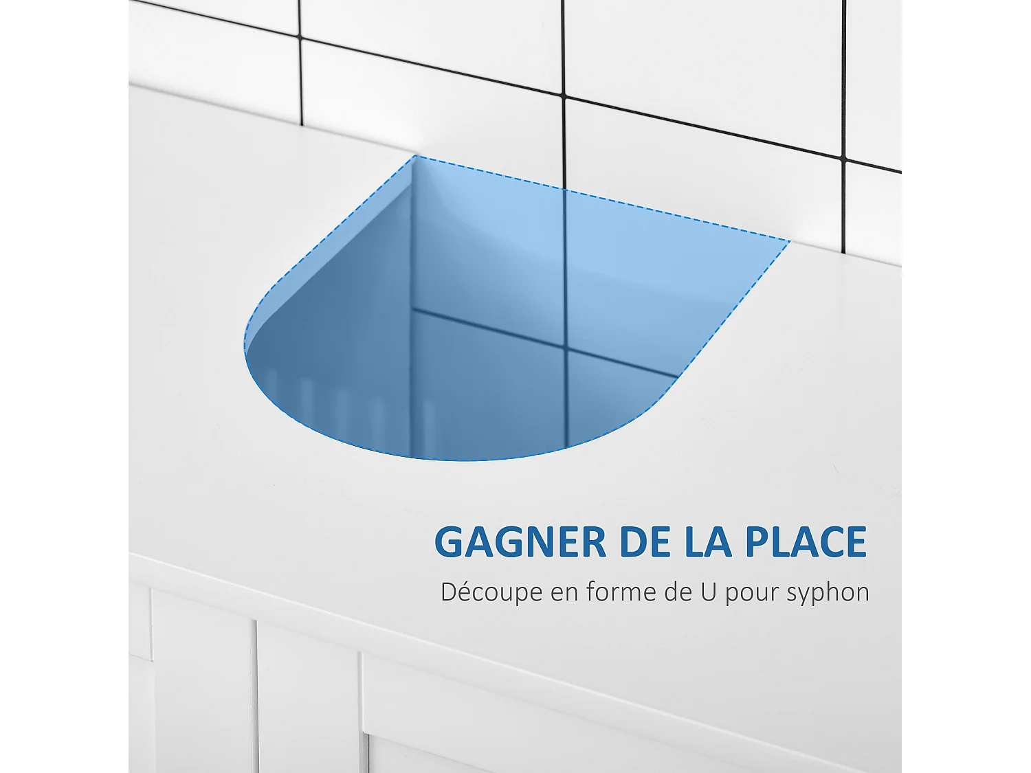 Meuble vasque - meuble sous-vasque - 2 portes rainurées avec étagère réglable - poignées alliage aluminium - dim. 60L x 30l x 60H cm - MDF blanc