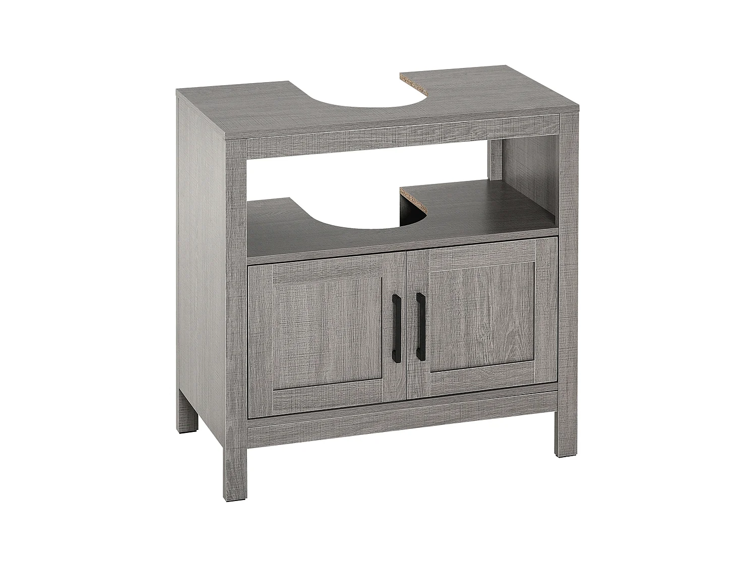 Meuble salle de bain - meuble sous-vasque - placard 2 portes, niche - dim. 60L x 30l x 60H cm - panneaux de particules aspect bois gris