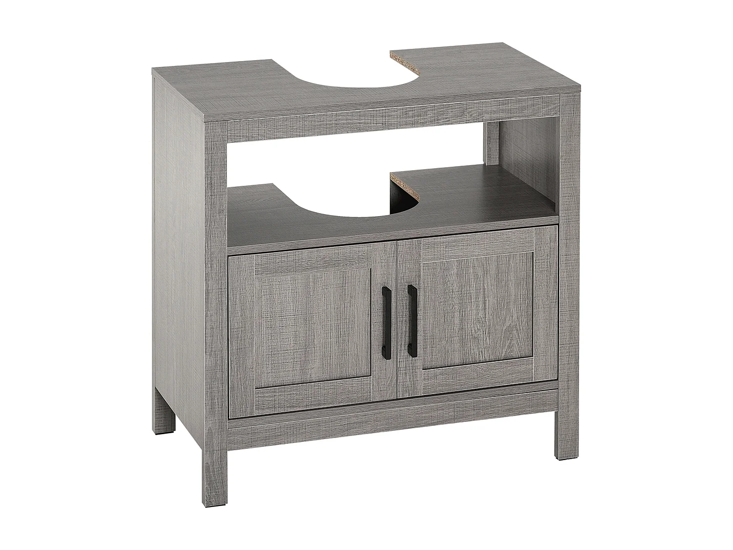 Meuble salle de bain - meuble sous-vasque - placard 2 portes, niche - dim. 60L x 30l x 60H cm - panneaux de particules aspect bois gris