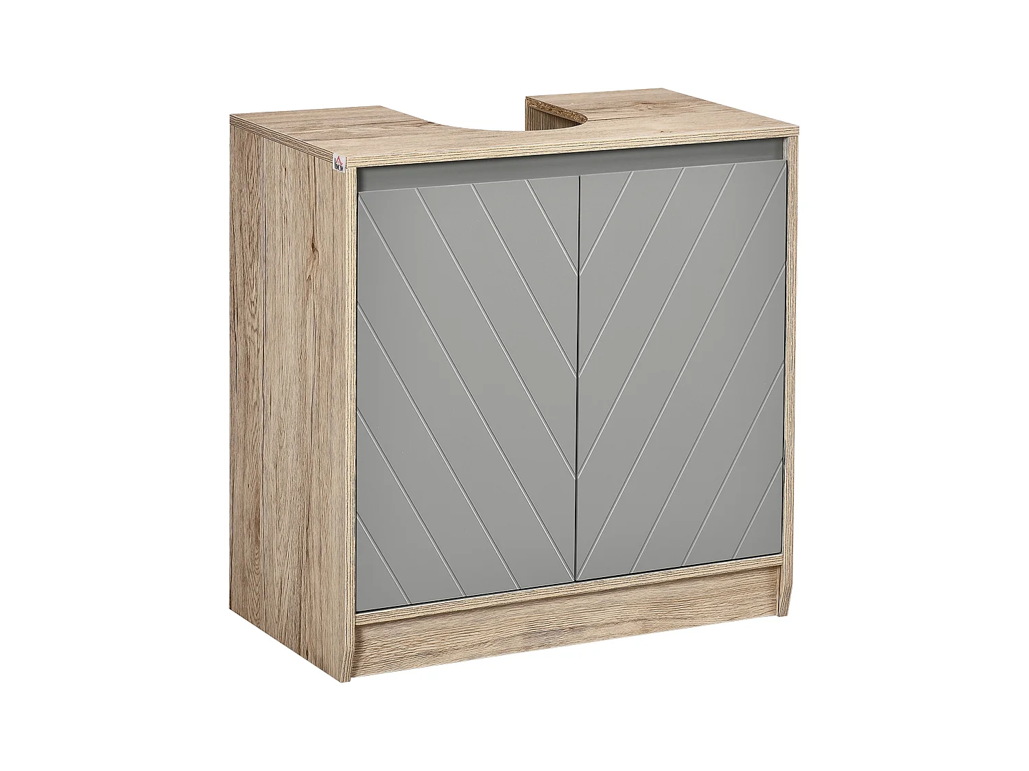 Meuble salle de bain - meuble sous-vasque - placard 2 portes avec étagère - dim. 60L x 30l x 59H cm - panneaux particules chêne clair gris