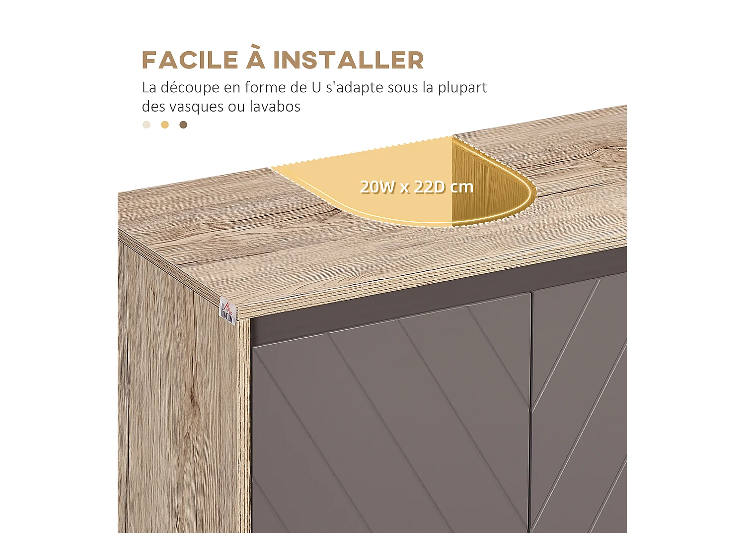 Meuble salle de bain - meuble sous-vasque - placard 2 portes avec étagère - dim. 60L x 30l x 59H cm - panneaux particules chêne clair gris