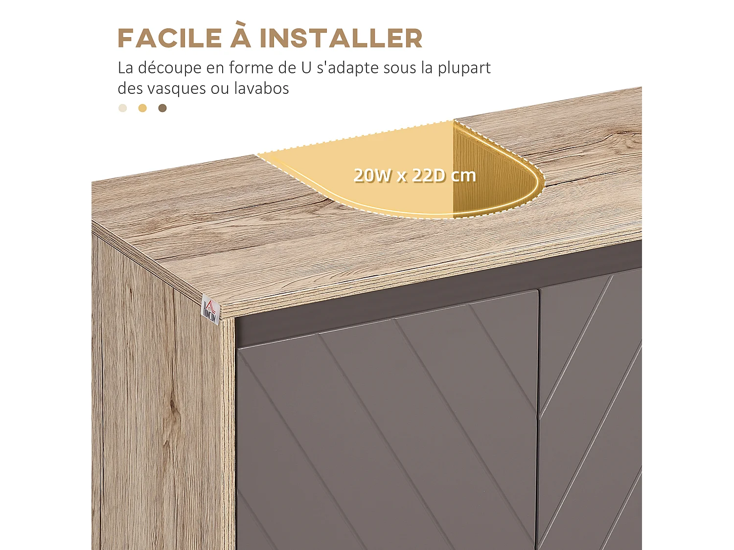 Meuble salle de bain - meuble sous-vasque - placard 2 portes avec étagère - dim. 60L x 30l x 59H cm - panneaux particules chêne clair gris