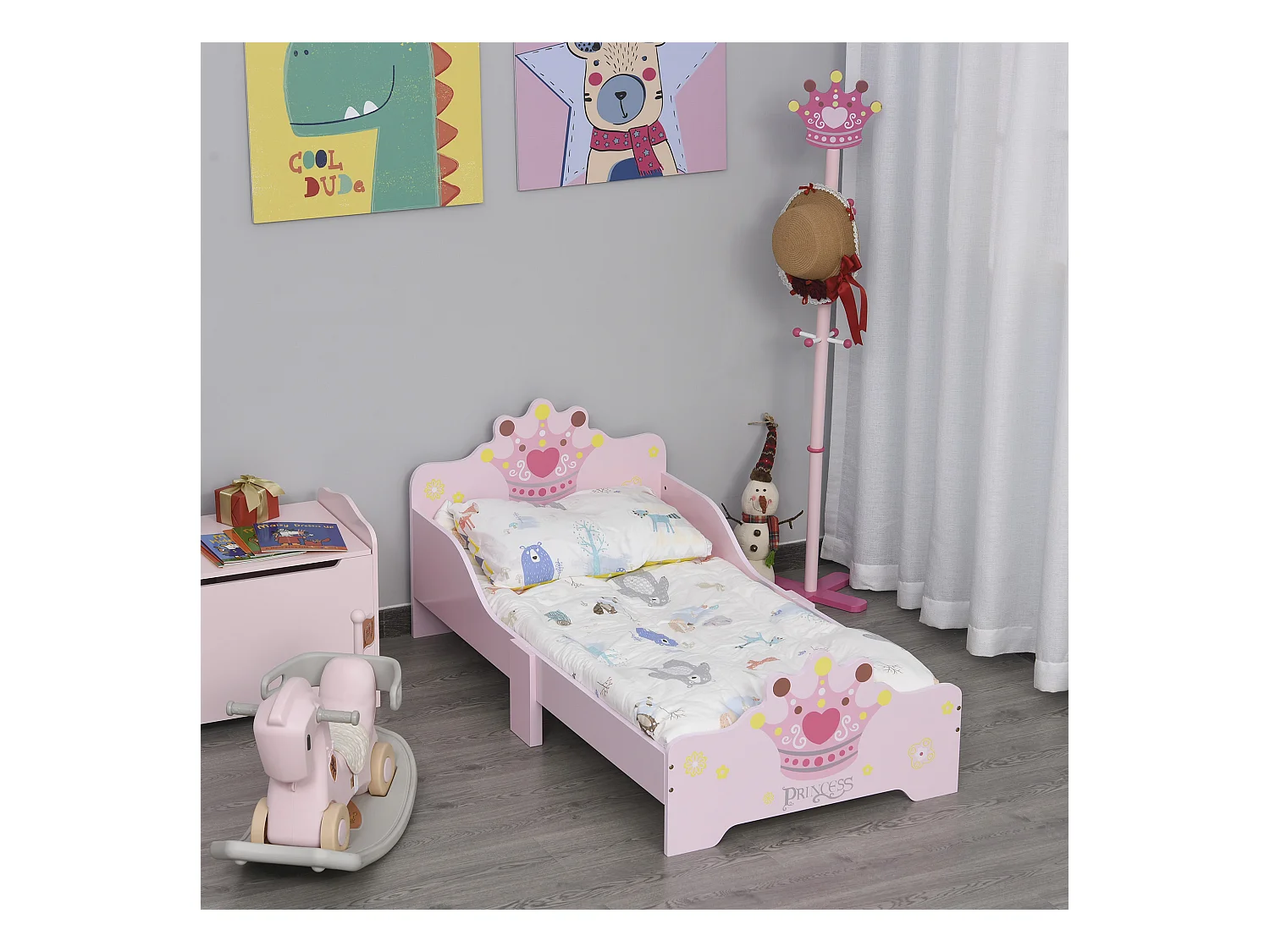 Lit enfant - lit d'enfant design princesse motif couronne - sommier à lattes inclus - MDF contre-plaqué rose
