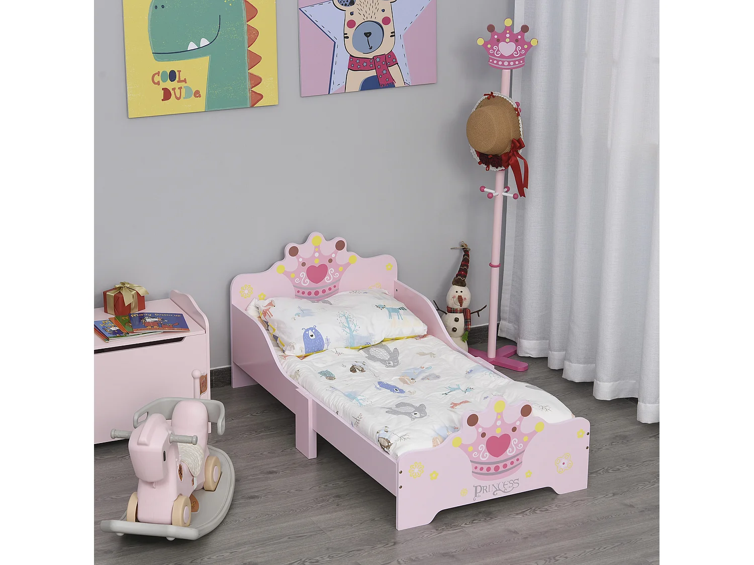 Lit enfant - lit d'enfant design princesse motif couronne - sommier à lattes inclus - MDF contre-plaqué rose