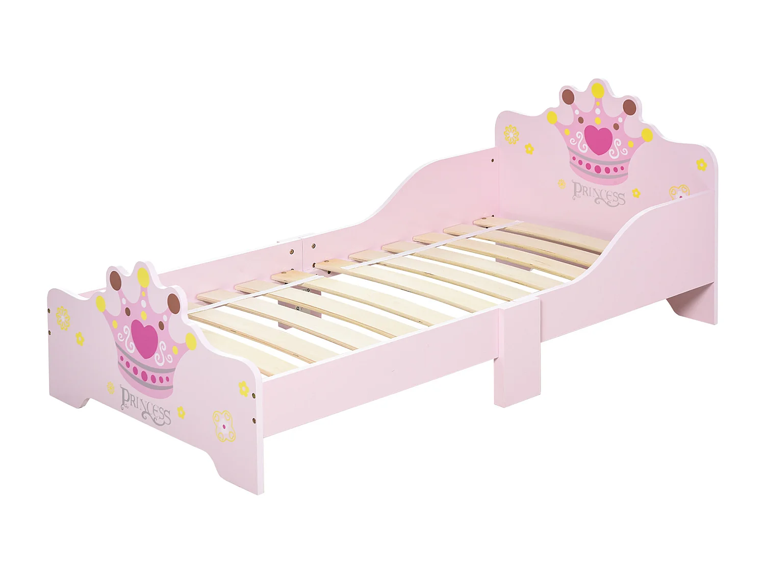 Lit enfant - lit d'enfant design princesse motif couronne - sommier à lattes inclus - MDF contre-plaqué rose