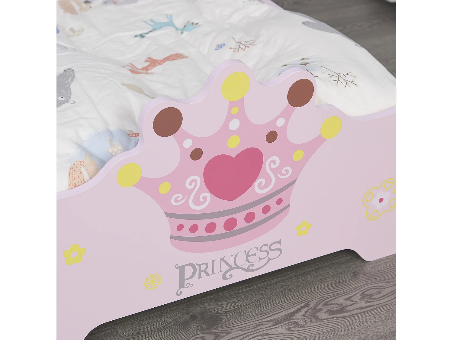 Lit enfant - lit d'enfant design princesse motif couronne - sommier à lattes inclus - MDF contre-plaqué rose