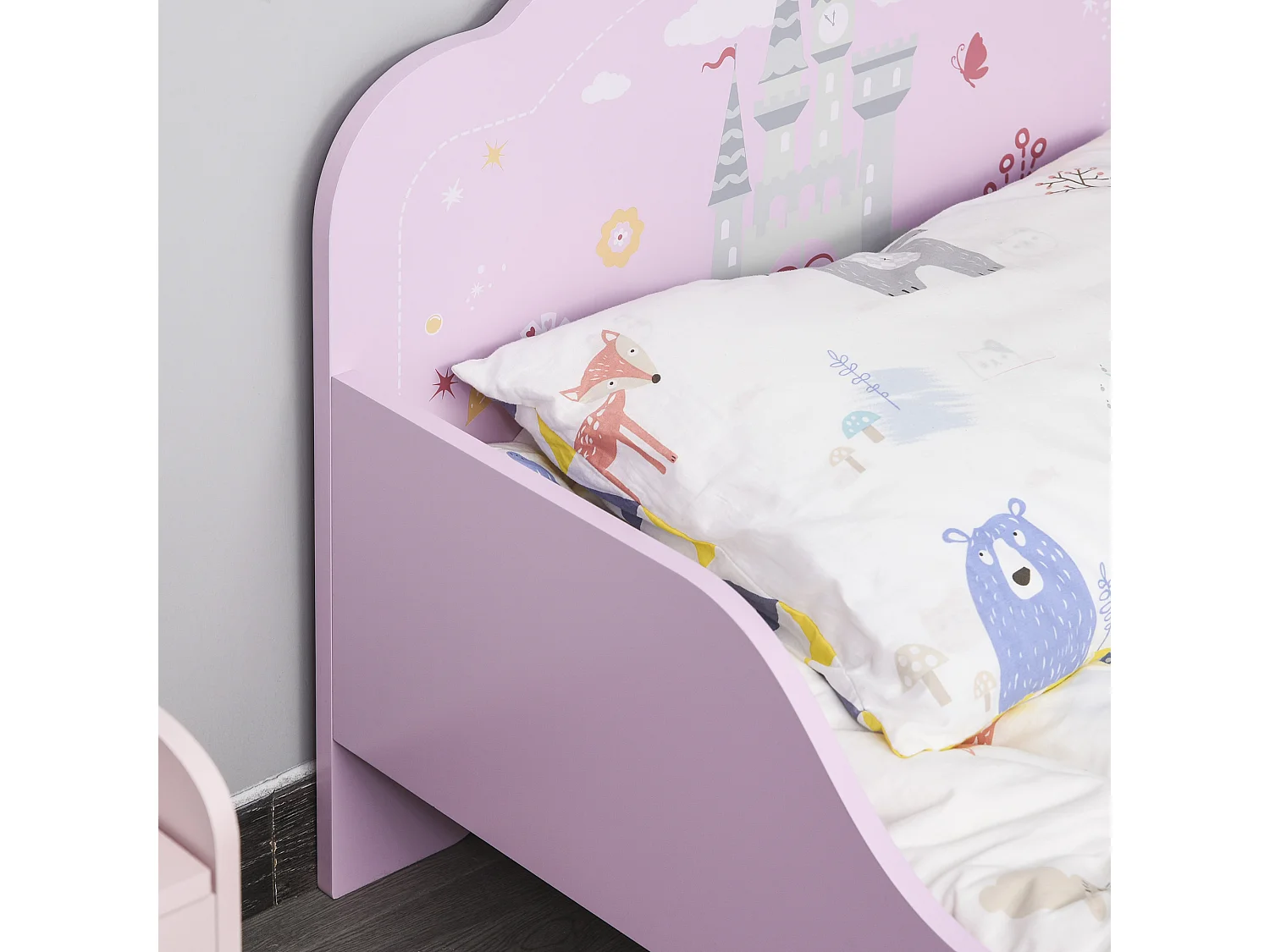 Lit enfant - lit d'enfant design princesse motif château - sommier à lattes inclus - MDF contre-plaqué rose