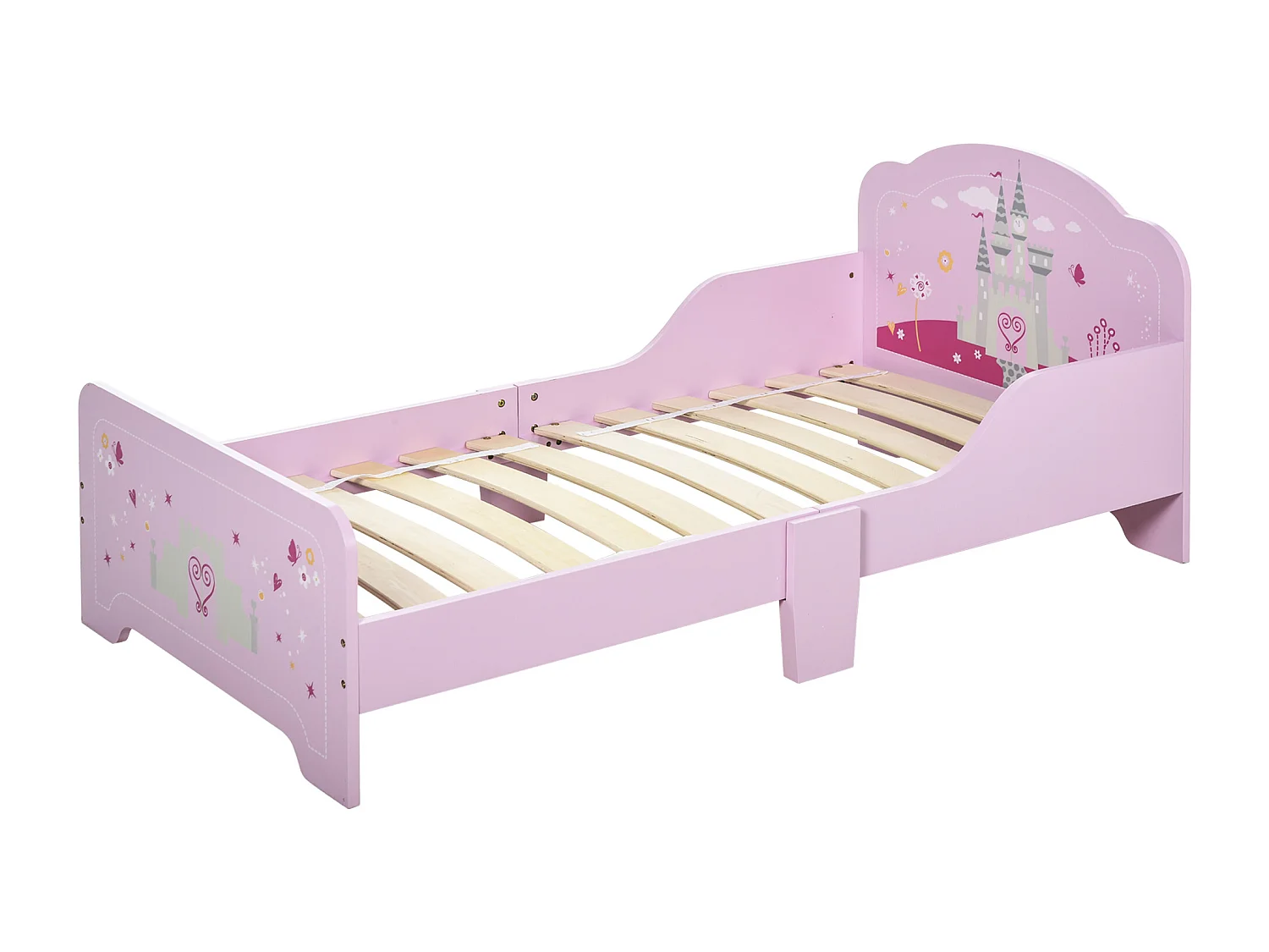 Lit enfant - lit d'enfant design princesse motif château - sommier à lattes inclus - MDF contre-plaqué rose