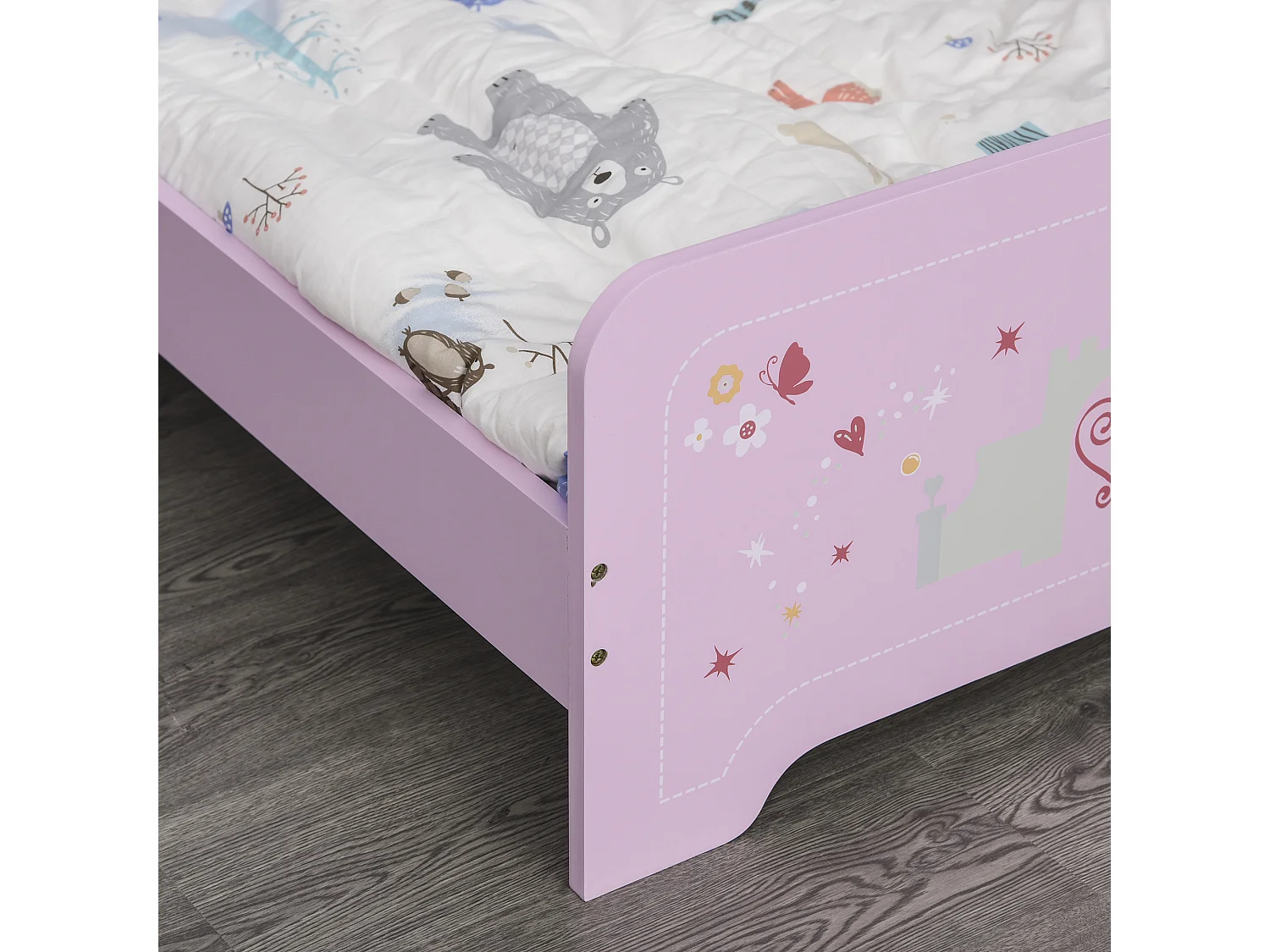 Lit enfant - lit d'enfant design princesse motif château - sommier à lattes inclus - MDF contre-plaqué rose