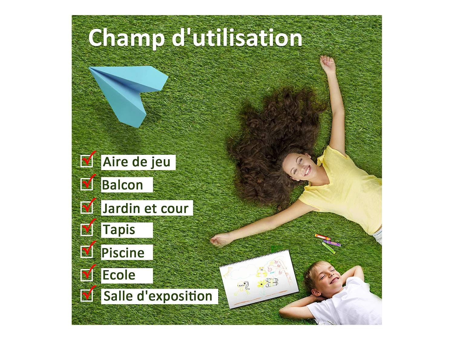 Gazon synthétique artificiel moquette extérieure intérieure 3L x 1l m herbes hautes denses 2,5 cm vert