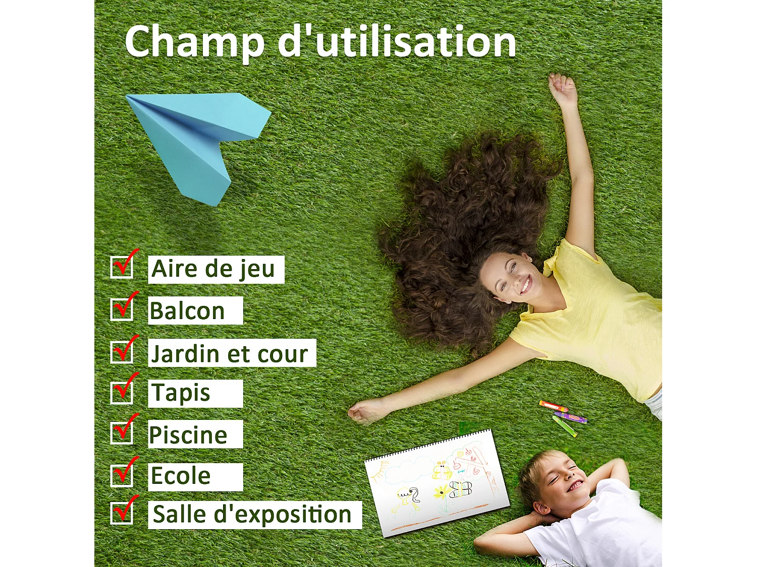 Gazon synthétique artificiel moquette extérieure intérieure 3L x 1l m herbes hautes denses 2,5 cm vert