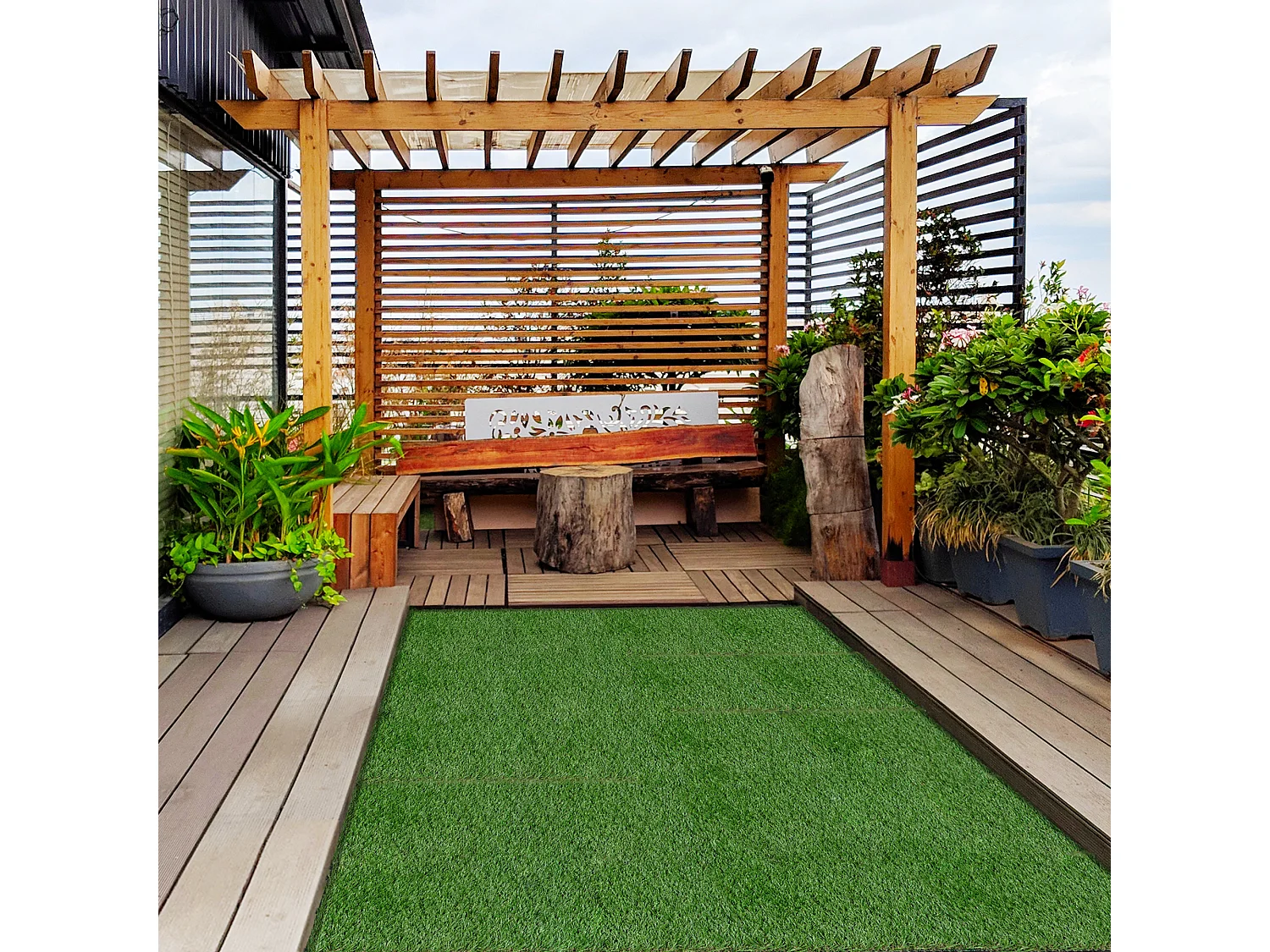 Gazon synthétique artificiel set de 10 dalles carreaux 30 x 30 cm épaisseur confort 3,5 cm à emboîter vert