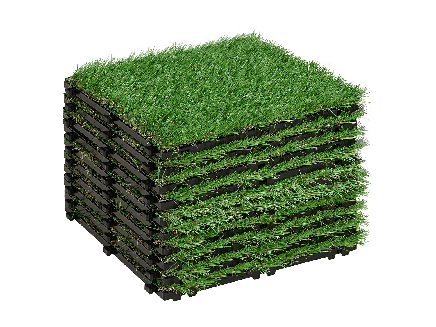 Gazon synthétique artificiel set de 10 dalles carreaux 30 x 30 cm épaisseur confort 3,5 cm à emboîter vert