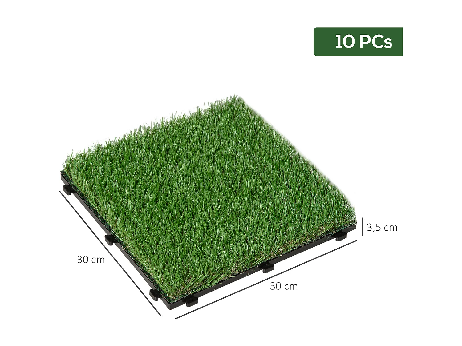 Gazon synthétique artificiel set de 10 dalles carreaux 30 x 30 cm épaisseur confort 3,5 cm à emboîter vert