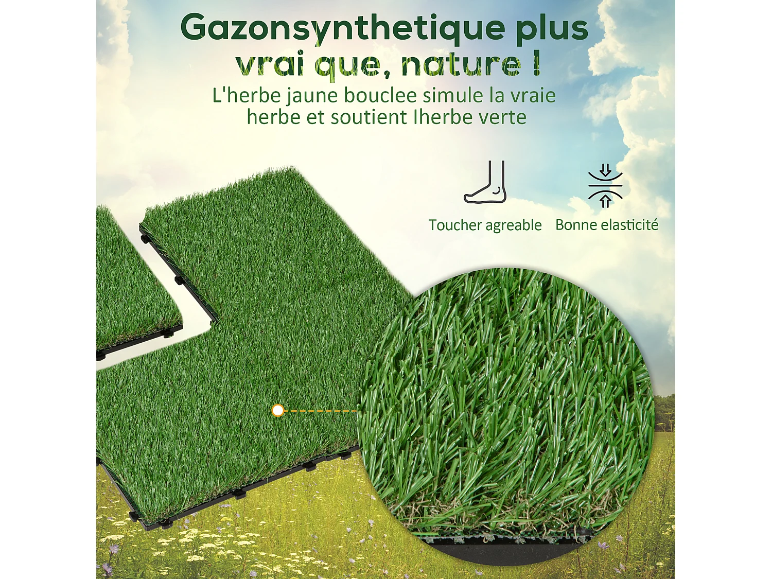Gazon synthétique artificiel set de 10 dalles carreaux 30 x 30 cm épaisseur confort 3,5 cm à emboîter vert