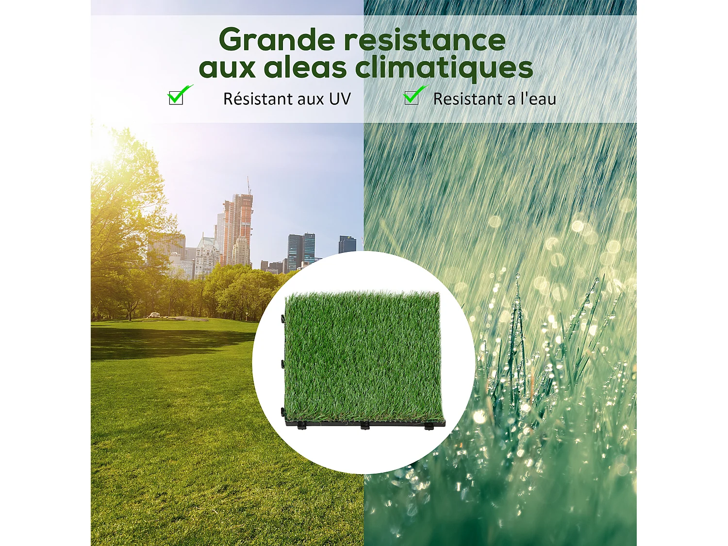 Gazon synthétique artificiel set de 10 dalles carreaux 30 x 30 cm épaisseur confort 3,5 cm à emboîter vert