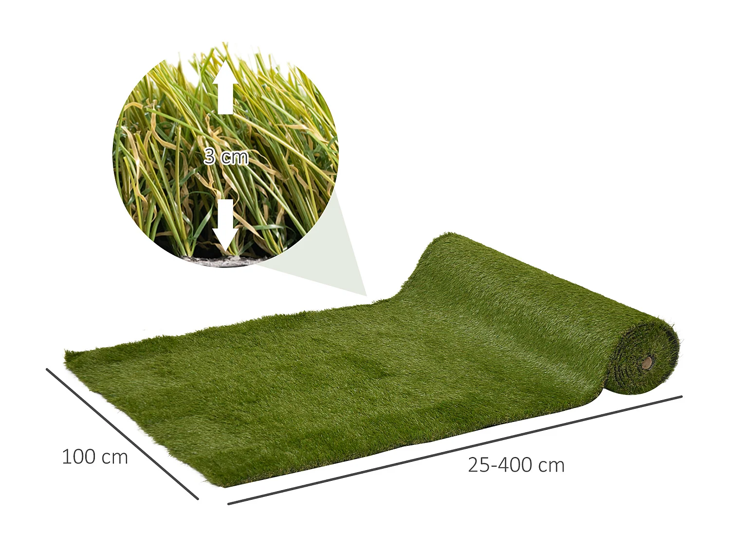 Gazon synthétique artificiel moquette extérieure dim. 4L x 1l m herbes hautes denses 3 cm vert