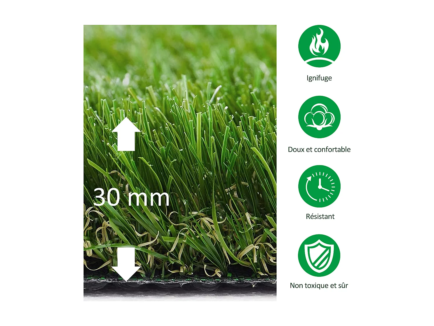 Gazon synthétique artificiel moquette extérieure dim. 4L x 1l m herbes hautes denses 3 cm vert