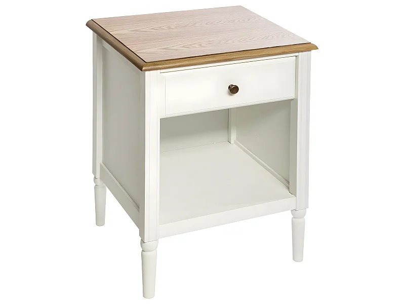 Table d'appoint Table de chevet 1 tiroir en Bois blanc et naturel H 48 cm