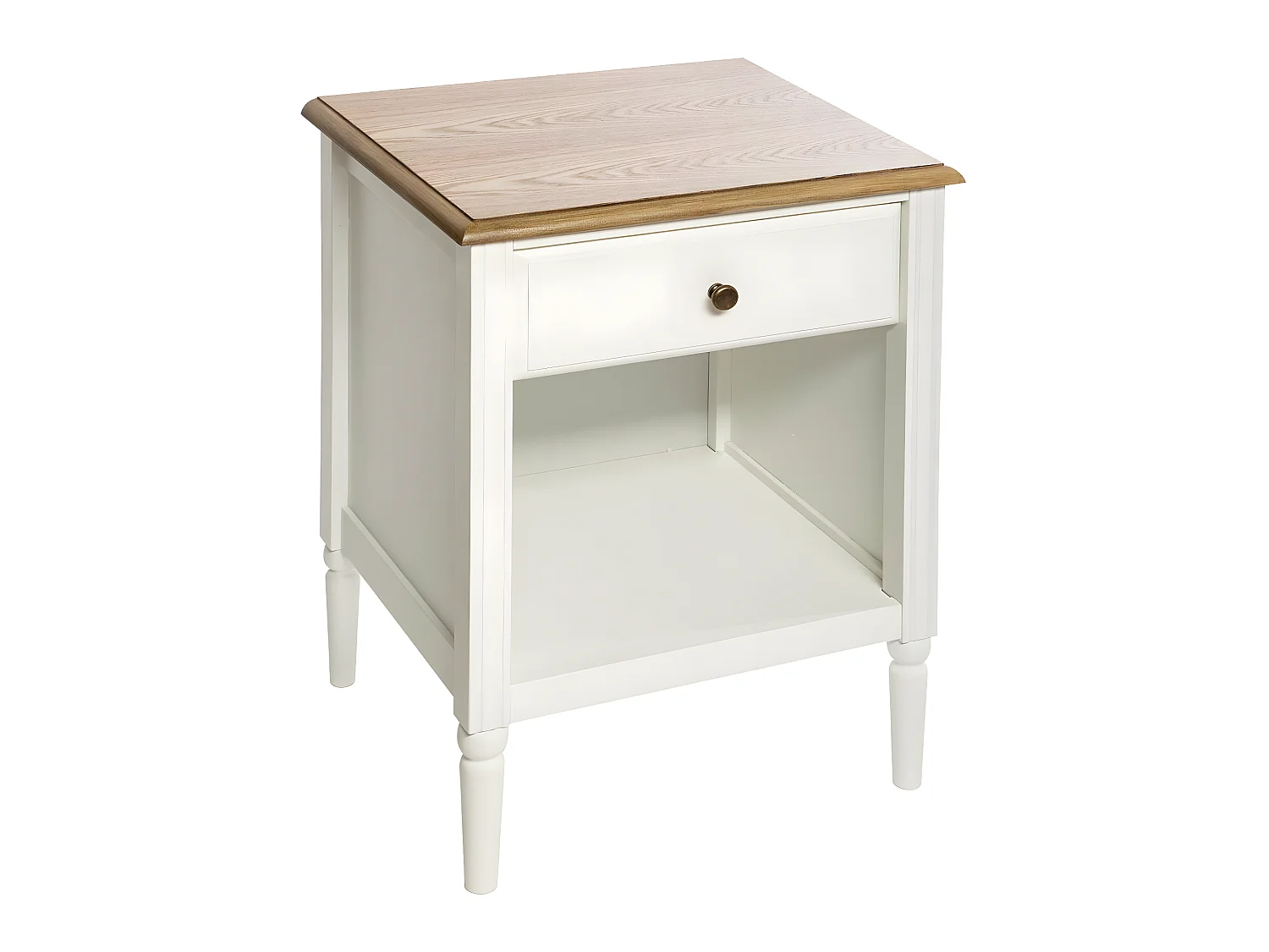 Table d'appoint Table de chevet 1 tiroir en Bois blanc et naturel H 48 cm