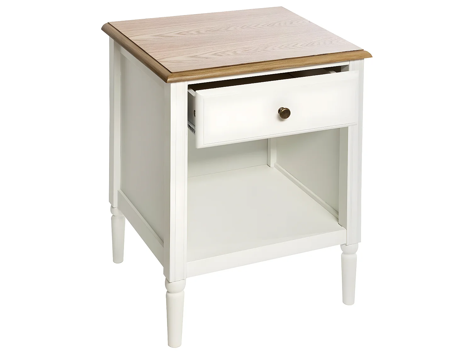 Table d'appoint Table de chevet 1 tiroir en Bois blanc et naturel H 48 cm