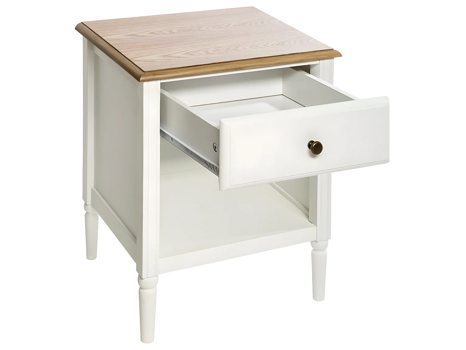 Table d'appoint Table de chevet 1 tiroir en Bois blanc et naturel H 48 cm
