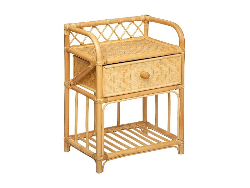 Table d'appoint Table de Chevet 1 Tiroir en Rotin et Bambou H 60 cm