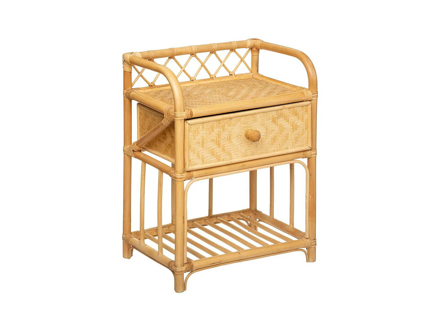 Table d'appoint Table de Chevet 1 Tiroir en Rotin et Bambou H 60 cm