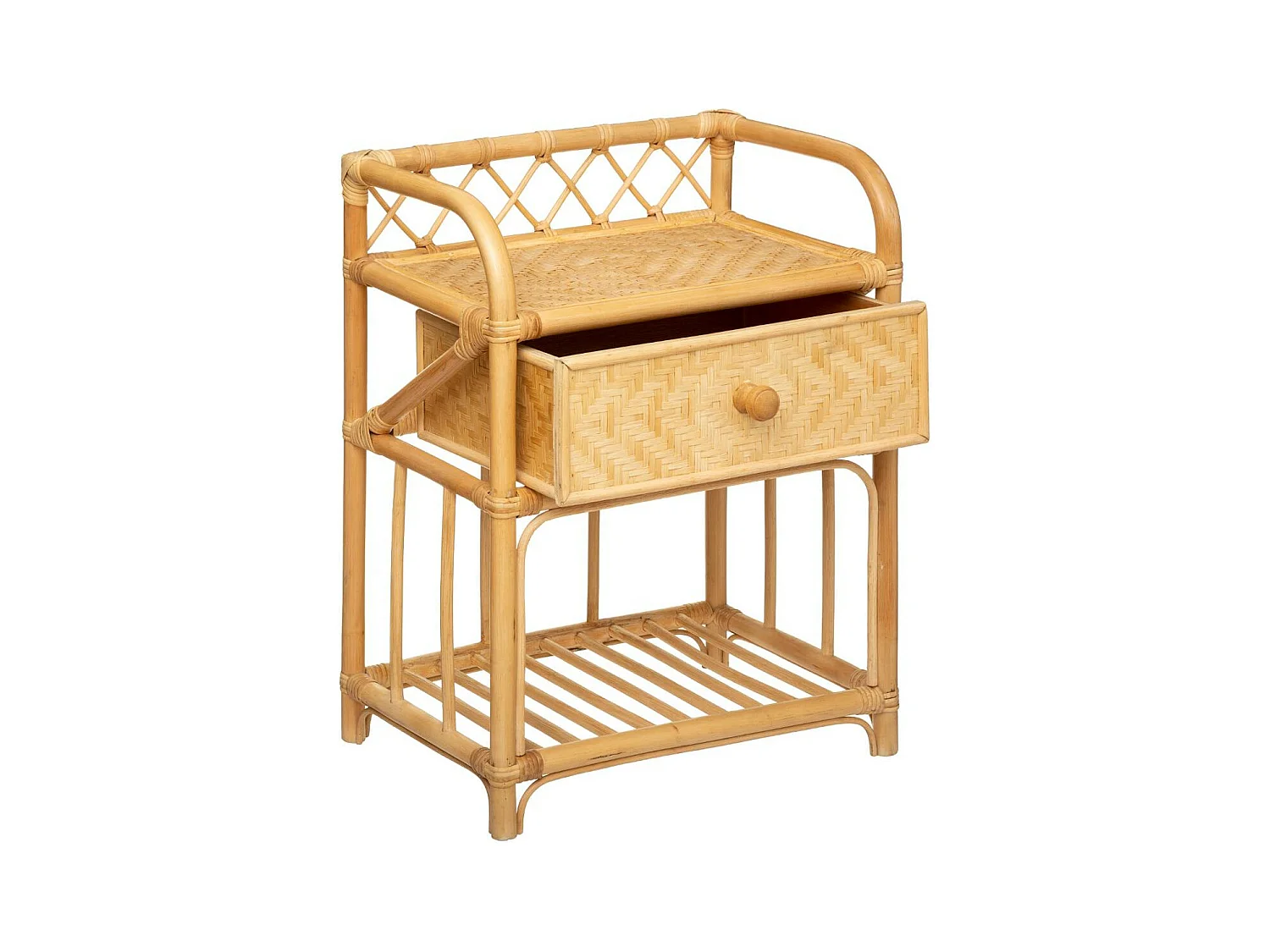 Table d'appoint Table de Chevet 1 Tiroir en Rotin et Bambou H 60 cm