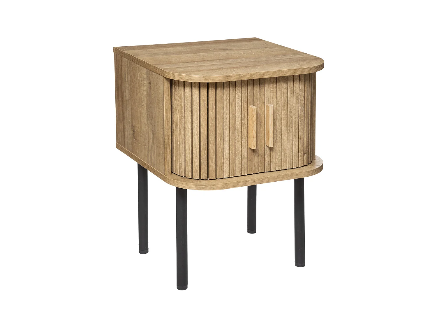 Table d'appoint Table de chevet 2 Portes en Bois et pieds en Acier noir H 53 cm