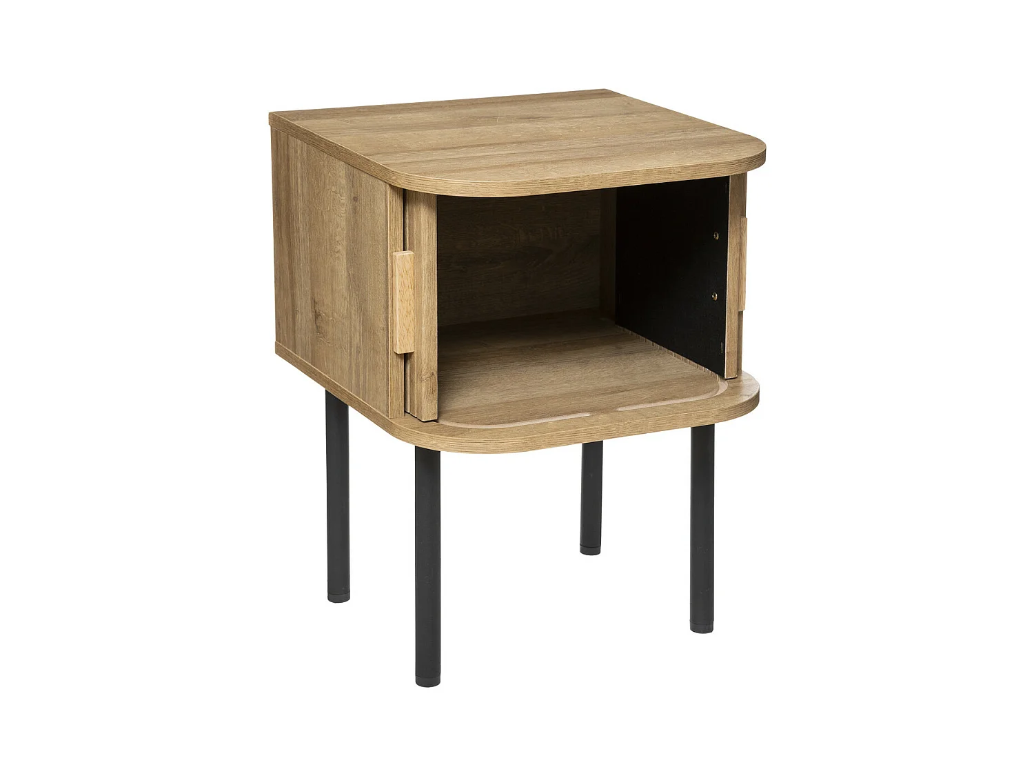 Table d'appoint Table de chevet 2 Portes en Bois et pieds en Acier noir H 53 cm