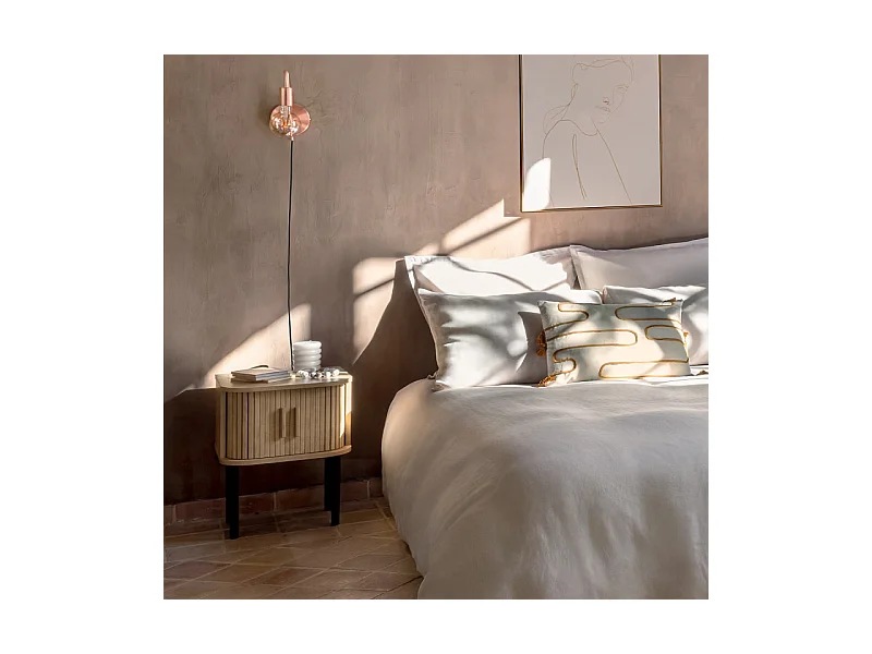 Table d'appoint Table de chevet 2 Portes en Bois et pieds en Acier noir H 53 cm