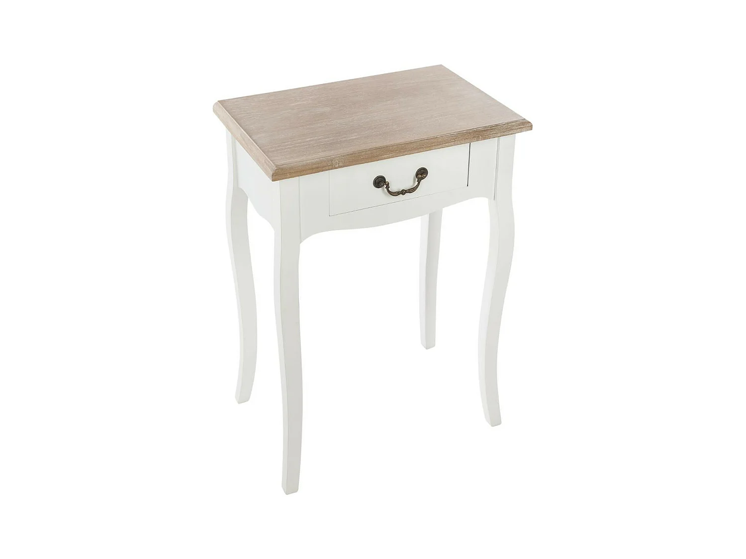 Table d'appoint Table de chevet en bois naturel et blanc 1 tiroir  H 65 cm